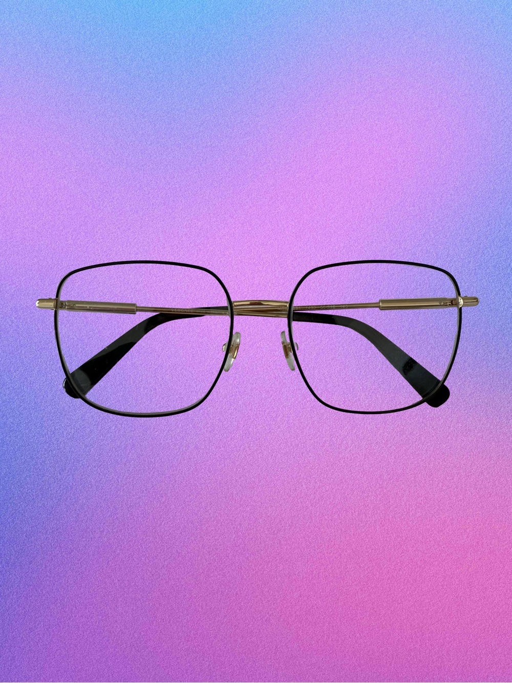 Versace Gold and Black Square Metal Frame Glasses